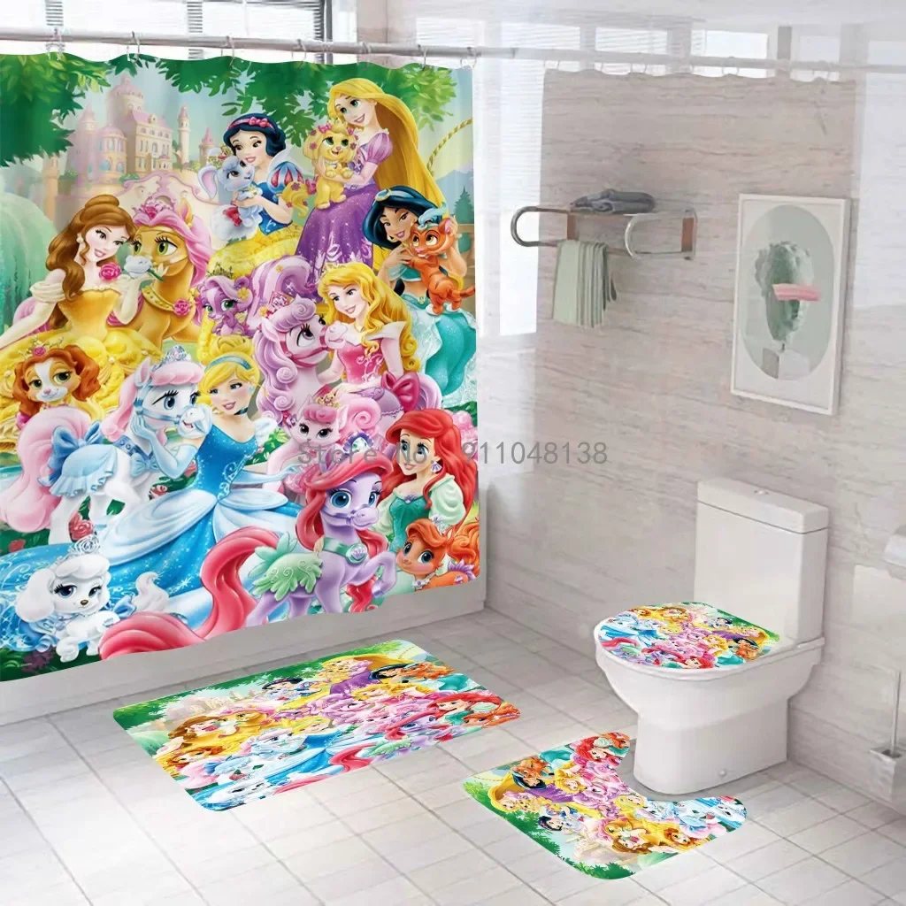 Disney Schneewittchen Cinderella Princess Shower Curtains Girls Bathroom Curtain 3D Fabric with Hooks Waterproof Bath Screen