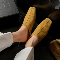 NEW Summer Women Mules Sheep Suede Leather Shoes for Women Cover Toe Slingback Shoes Square Toe Slippers Handmade Modern Sandals - Image 3