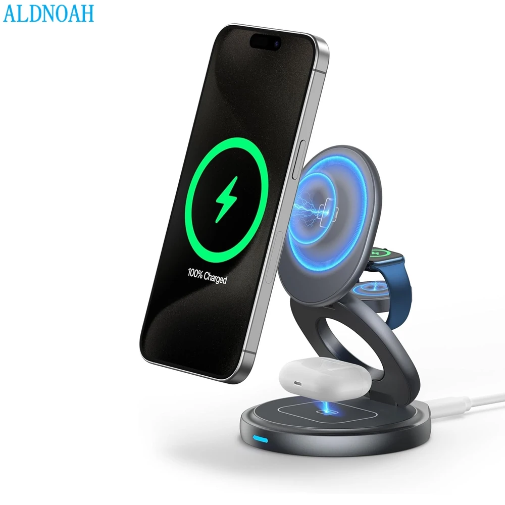 

3 in 1 Wireless Charging Station Fast Magnetic Foldable Charger Stand for iPhone 15 14 13 12 Apple Watch 9 8 Ultra AirPods Pro 2