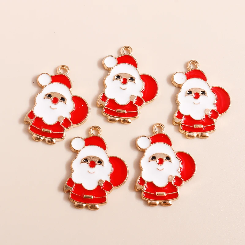 20 Stück 17x23mm Niedliche Emaille Weihnachtsmann-Anhänger für Schmuckherstellung, Ohrringe, Halsketten, DIY-Bastelzubehör – Detail 2