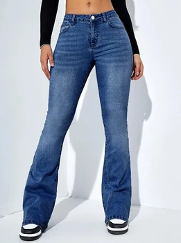 Jeans da donna a vita alta elasticizzati comodi pantaloni svasati Pantaloni in denim 1