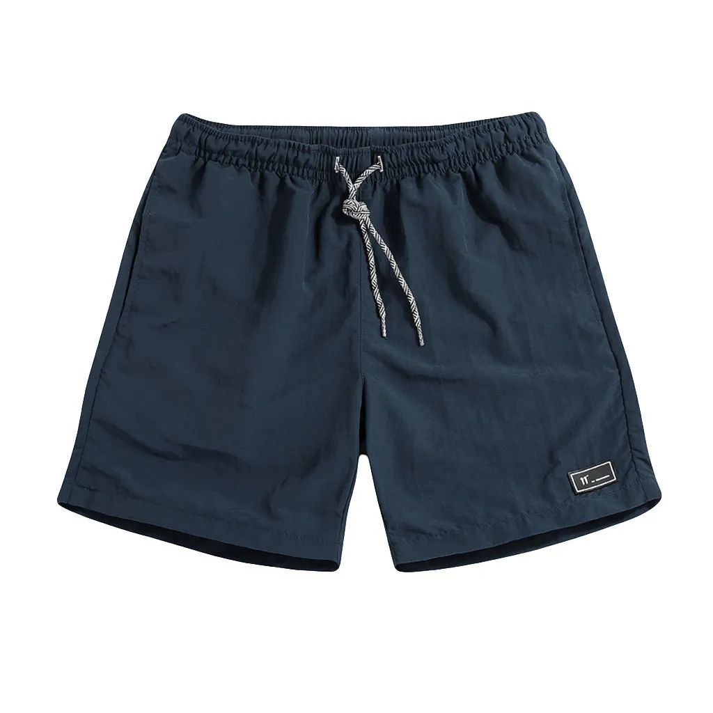 Men Drawstring Short Pants Casual Bermuda Shorts Solid Color Swim Surfing Beachwear Shorts Men's Clothing 2
