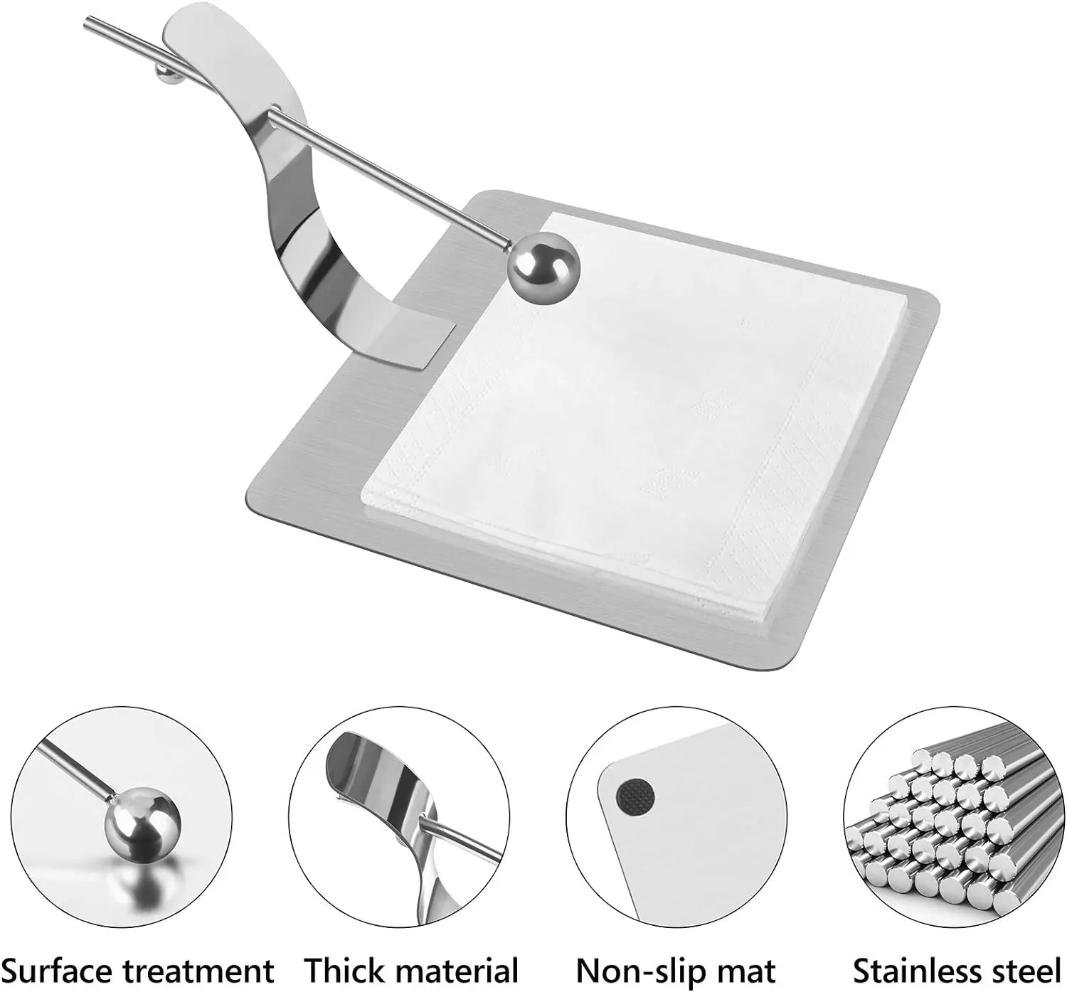Napkin Holder for Tables, Napkin Holders for Kitchen, Modern Stainless Steel Dinner Flat Paper Napkin Tray 6.7 x 6.5 Inch 2