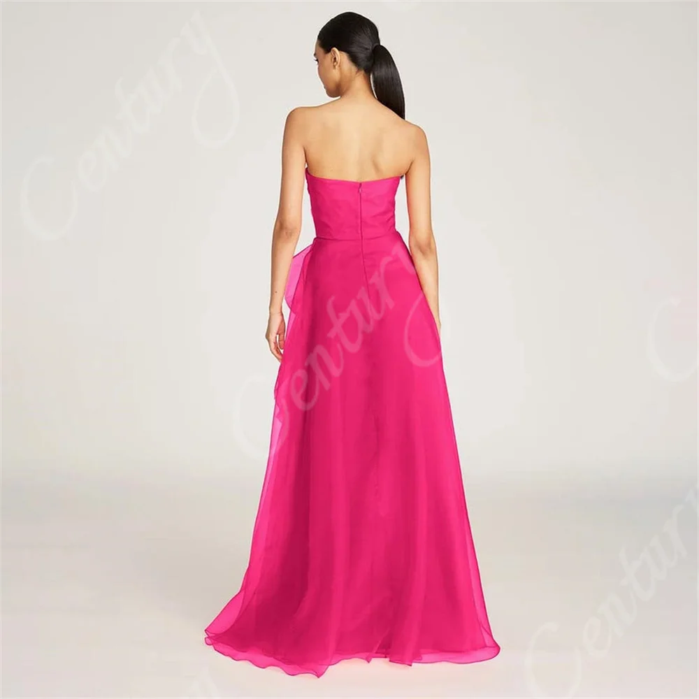 Sexy Strapless Corest Dames Prom Dress High Split A Line Celebrity Jurken Avondjurk Tule Ruches Geplooide Formele Feestjurk