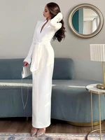 Sisterlinda Office Style Dress Women Shoulder Padded Zip Wrapped Bandage Full Sleeve Splits Elegant Solid Simple Long Bodycon - Image 3