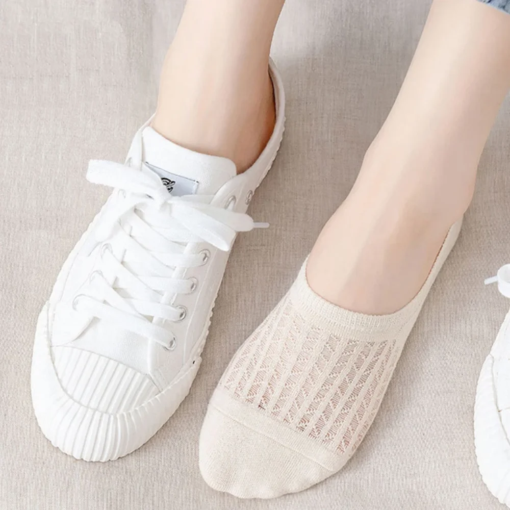 5 10 Pairs Socks Women's Summer Invisible Short No Show Fashion Lace Breathable Silicone Non-slip Cotton Boat woman socks