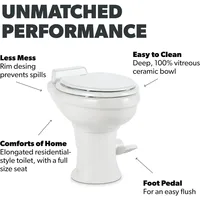 320 RV Toilet  White ,Standard Height ,Gravity Toilet,Elongated Ceramic Bowl,Flush with Foot Pedal,For RVs,and Outdoor Campers 2