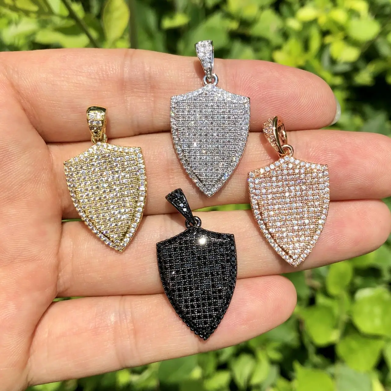 

5 Pcs Cubic Zirconia Pave Shield Charms Gold Plated Pendant For Jewelry Making Bracelet Necklace Handcrafting Accessories