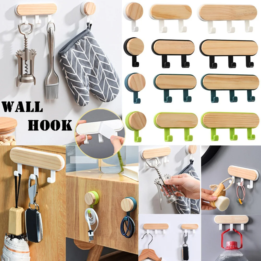 

Wall Hooks Storage Mounted Hook Hanger Coat Hats Adhesive Hook Abs Wood Multi Functional Fashion Durable Towel