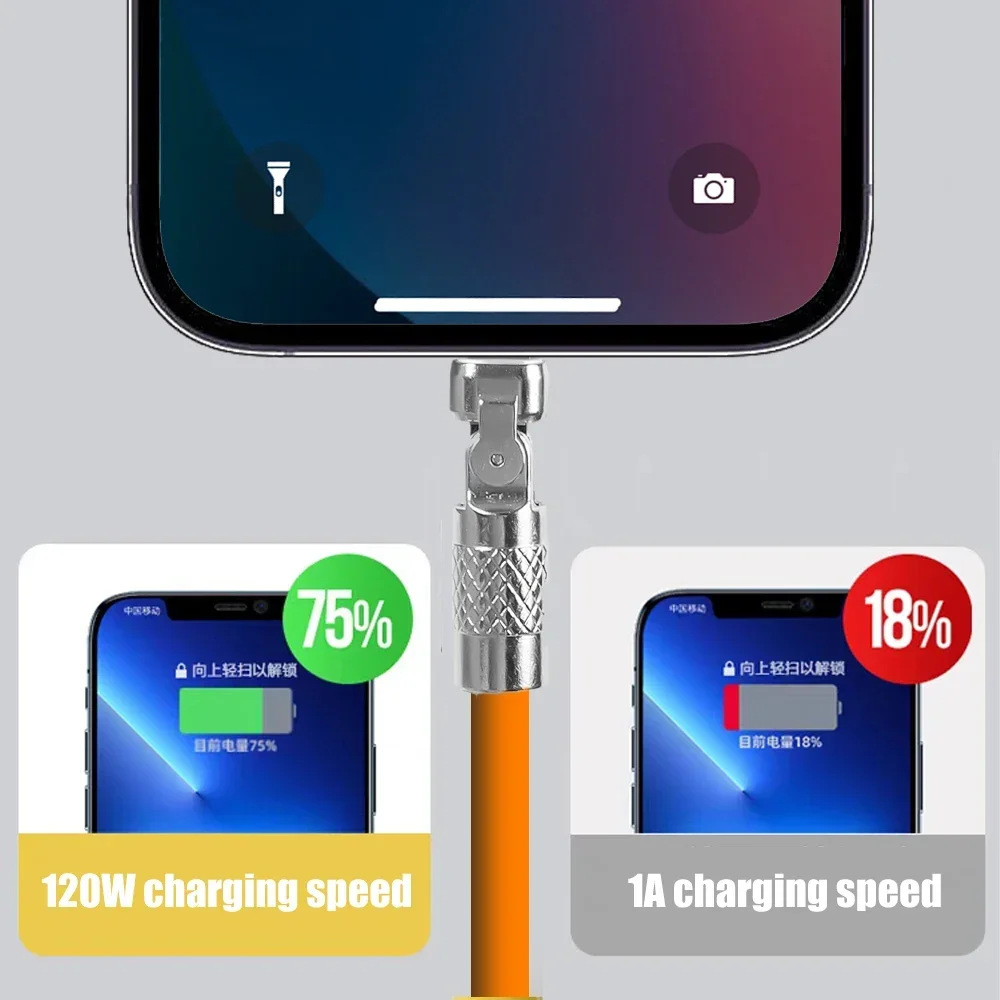 120W 6A 180° Rotating Super Fast Charge Cable Dual USB C to Type-C Charger Liquid Silicone Cable for IPhone 12 14 Pro Max Xiaomi