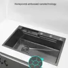 LED waterfall faucet kitchen sink honeycomb anti-scratch nano technology left drain 304 Stainless Steel Large Single basin sinks 4