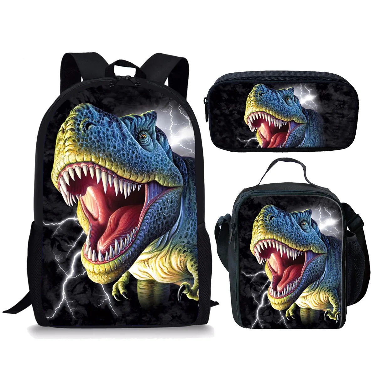 3D Printed Dinosaur Backpack Lunch Bag Pen Case 3pcs/set Children Kids Baby Boys Girls Schoolbag Teens Travel Laptop Backpack