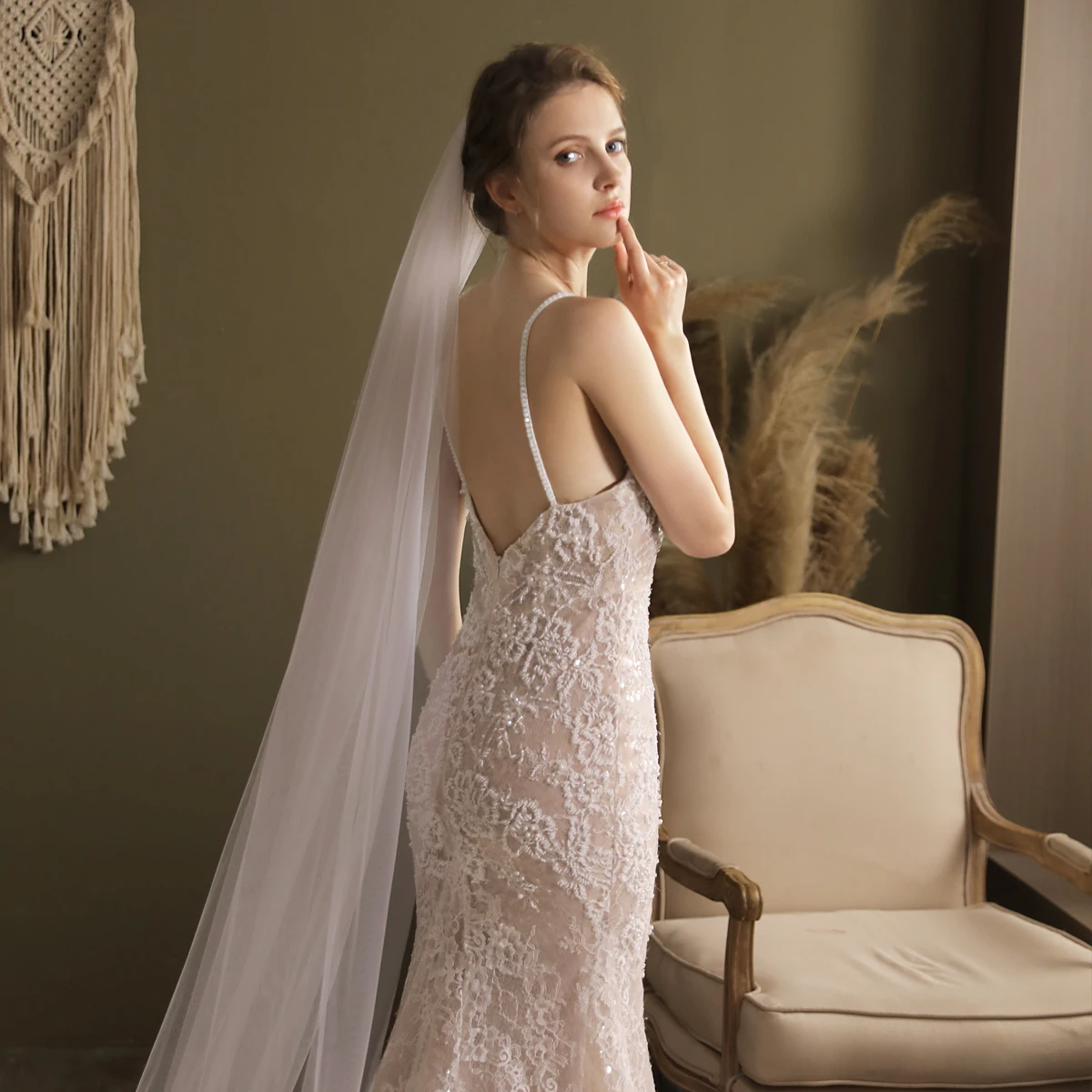 V828 Simple Style One Layer Soft Tulle Bridal Veils Accessories Cut edge Cathedral Long Wedding Veil