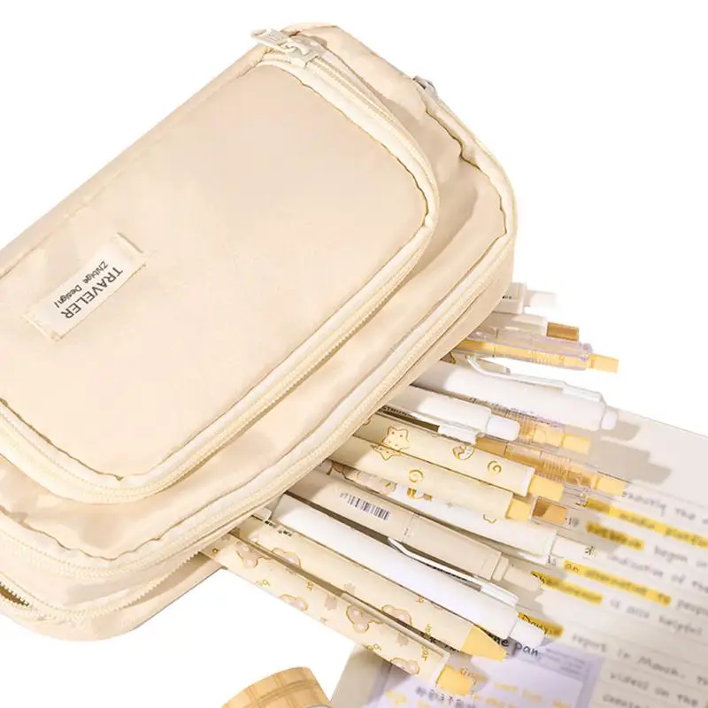 

Student Pencil Pouch Large Makeup Storage Toiletries Bag Stationery Organizer Case With 3 Compartment School Organization