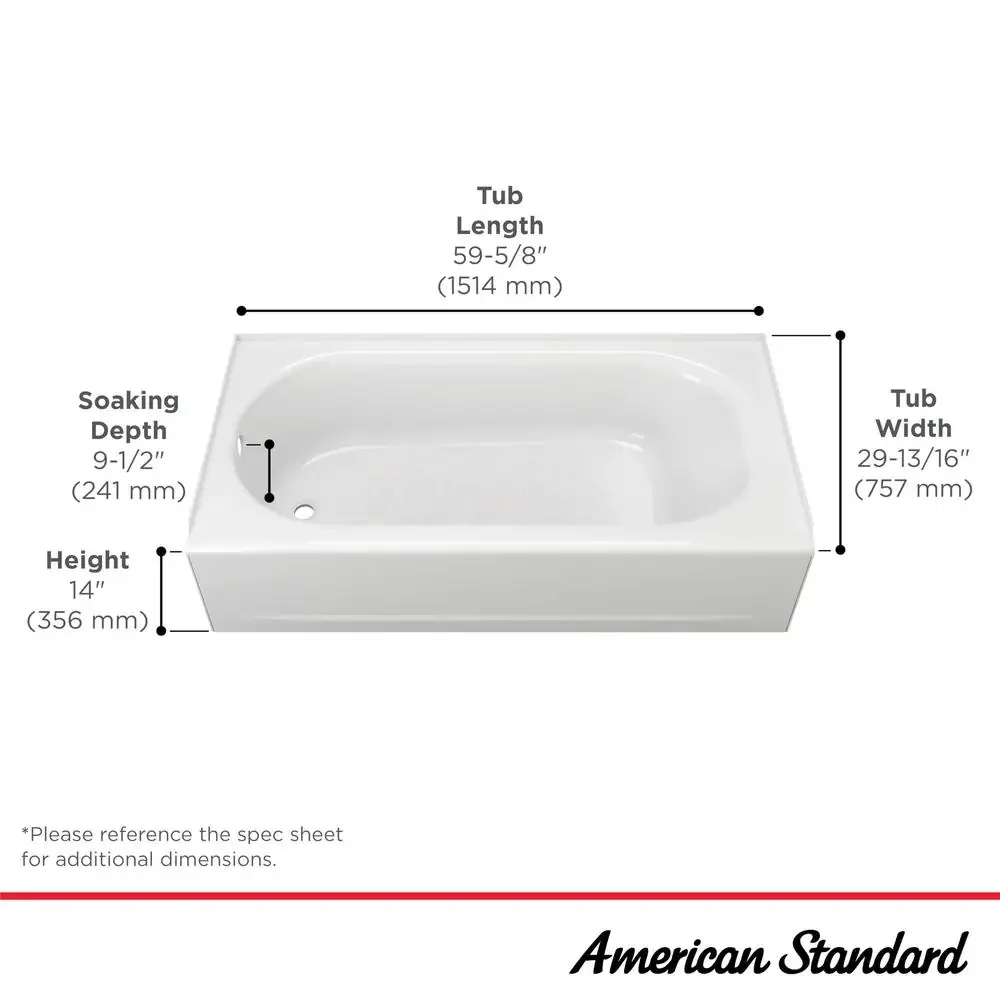 Princeton PRO 60 x 30-Inch Alcove Bathtub Left-Hand Drain White Durable Scratch-Stain Resistant Slip-Resistant Comfortable 6