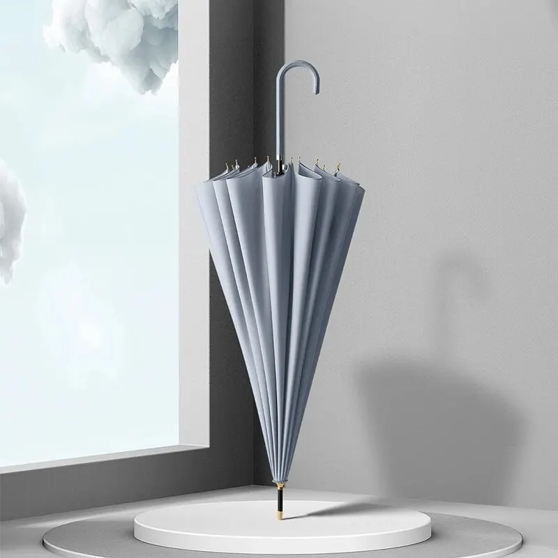 Japanese Long Handled Umbrella for Sunny Rainy Use Black Glue Large Size Storm Resistant 16 Bone Automatic Waterproof
