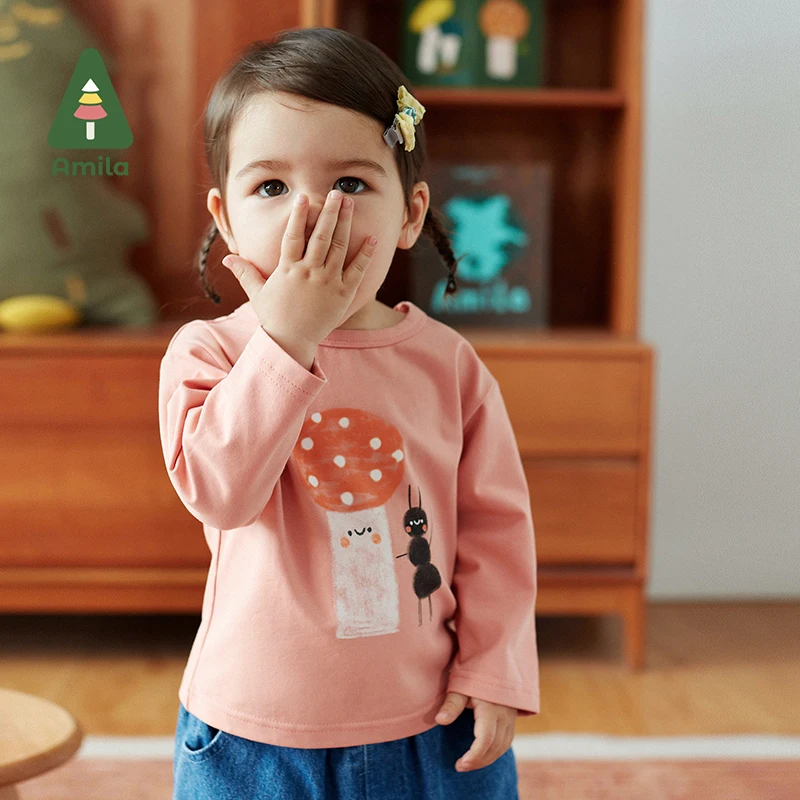 Amila Children's Wear Baby Girls and Boys Long Sleeves Tops Autumn Cute Cartoon Children's T-shirt
