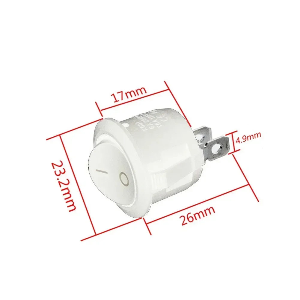 12V Round Rocker Switch 2-Pin ON/OFF - 5 Pack For Camper Van, Motorhome, Caravan (SPST)