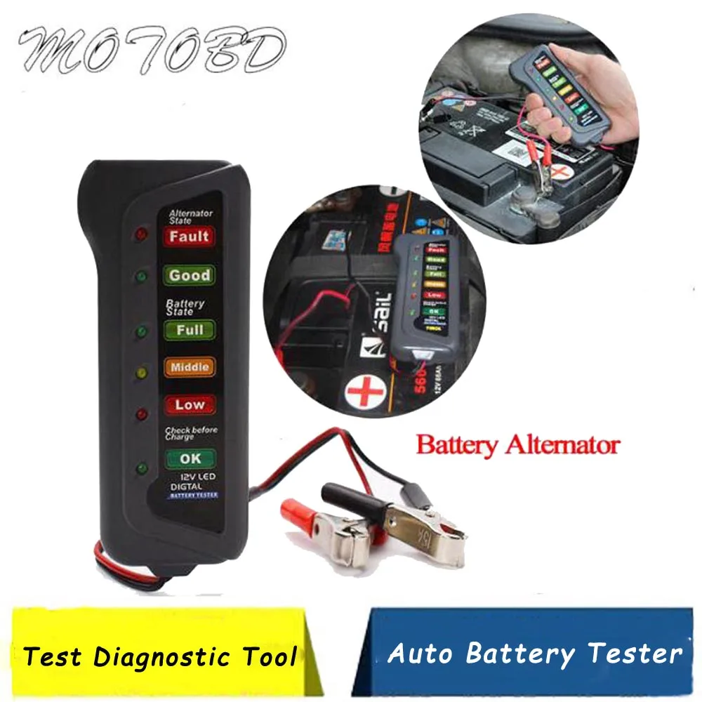 12V Auto Car Digital Battery Tester 6 LED Lights Display Diagnostic Tool for Cars Motorcycle Batteries Indicator | Автомобили и
