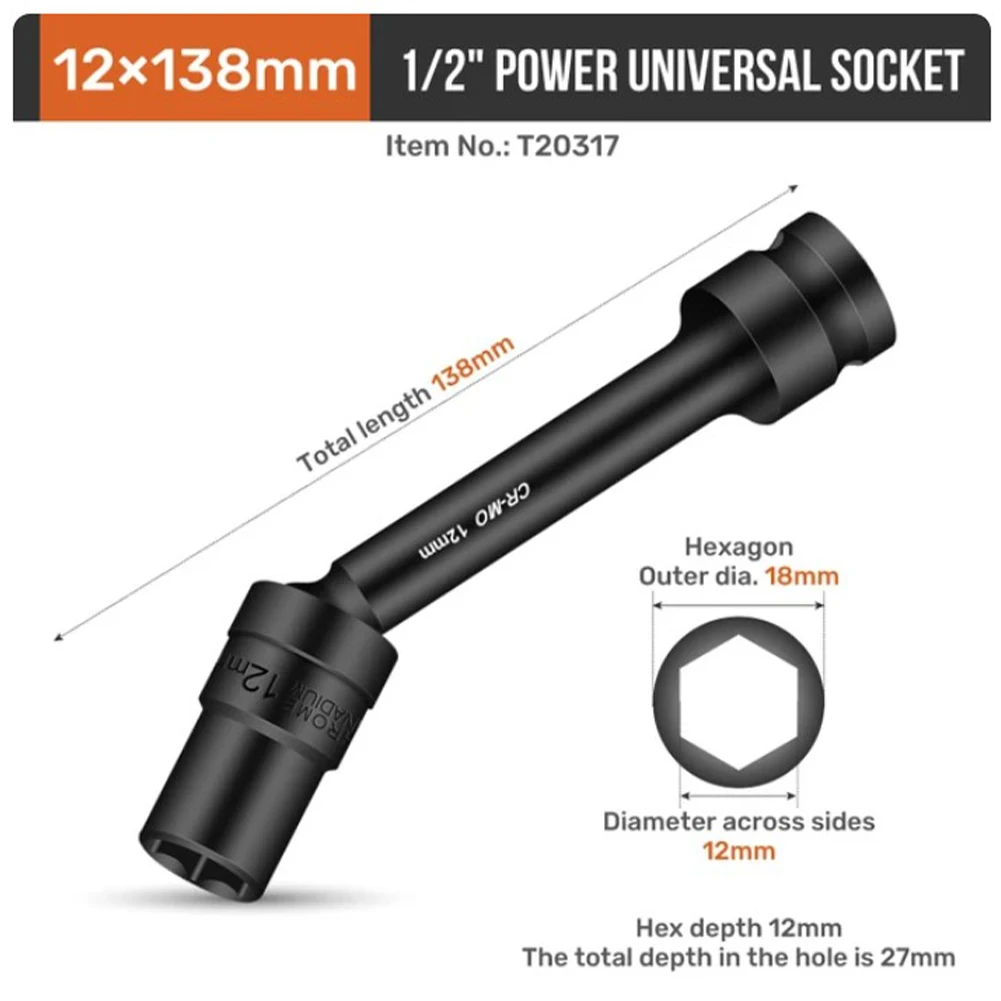 

Superior Strength Impact Wrench Hex Socket Head Chrome Vanadium Steel Material Multiple Sizes to Choose From