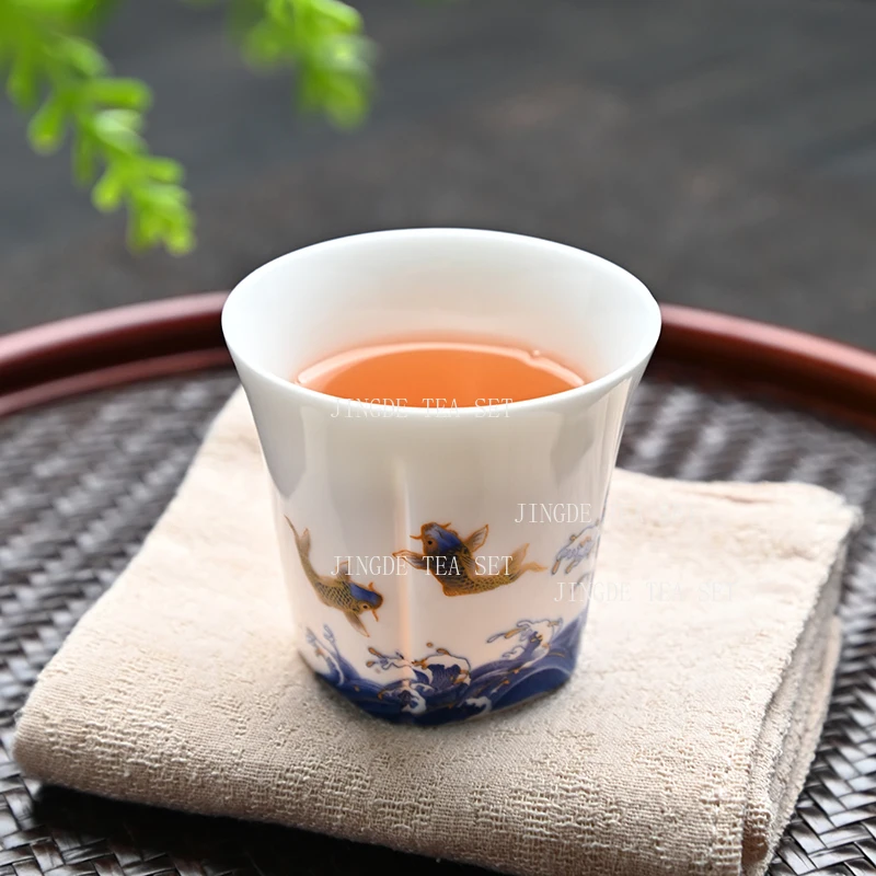 1pcs 65ml Wave Sheep Fat Jade Teacup Handmade White Porcelain Tea Cup Chinese Style Household Personal Tea Cup Drinking Utensils