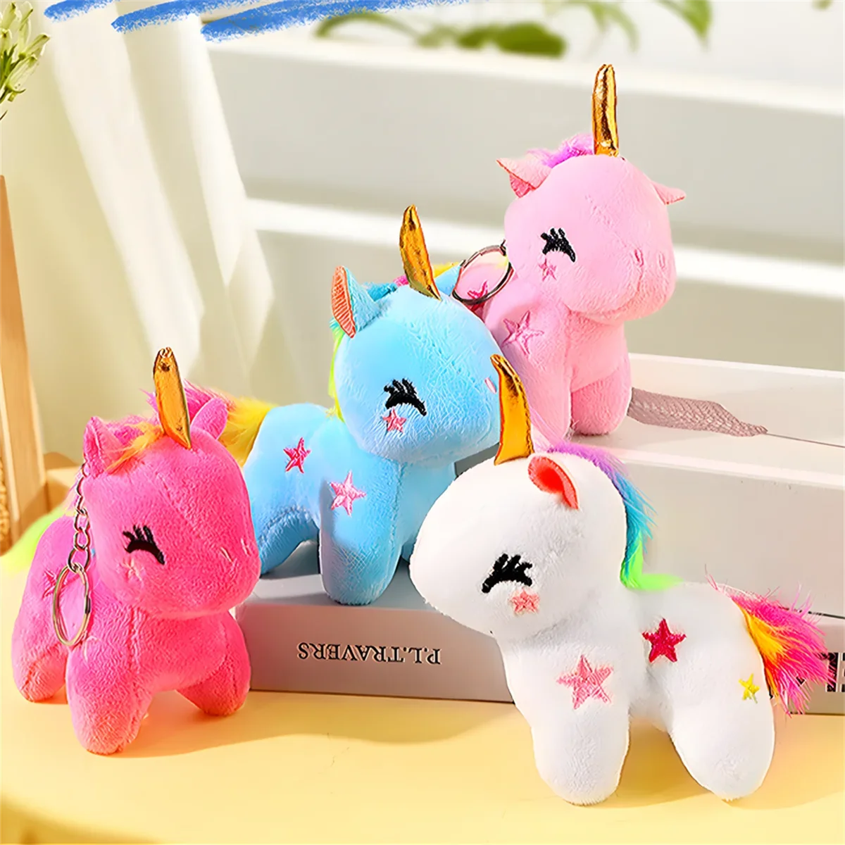 Llavero de peluche de unicornio para niñas, llavero de muñeca de