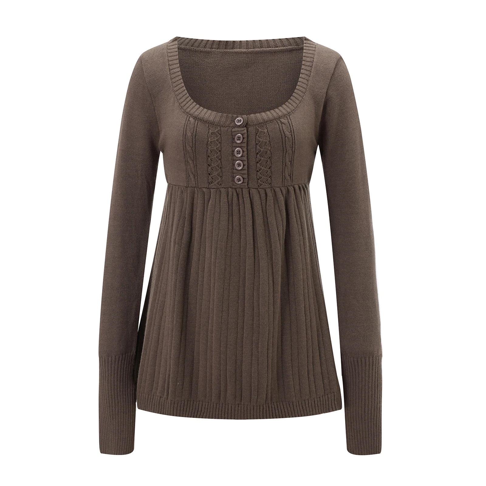 Y2K Fairy Grunge Knitted Sweater Long Sleeve Tunic Tops Low Cut Peplum Babydoll Blouse Button Down Harajuku 90s Vintage Jumpers 6