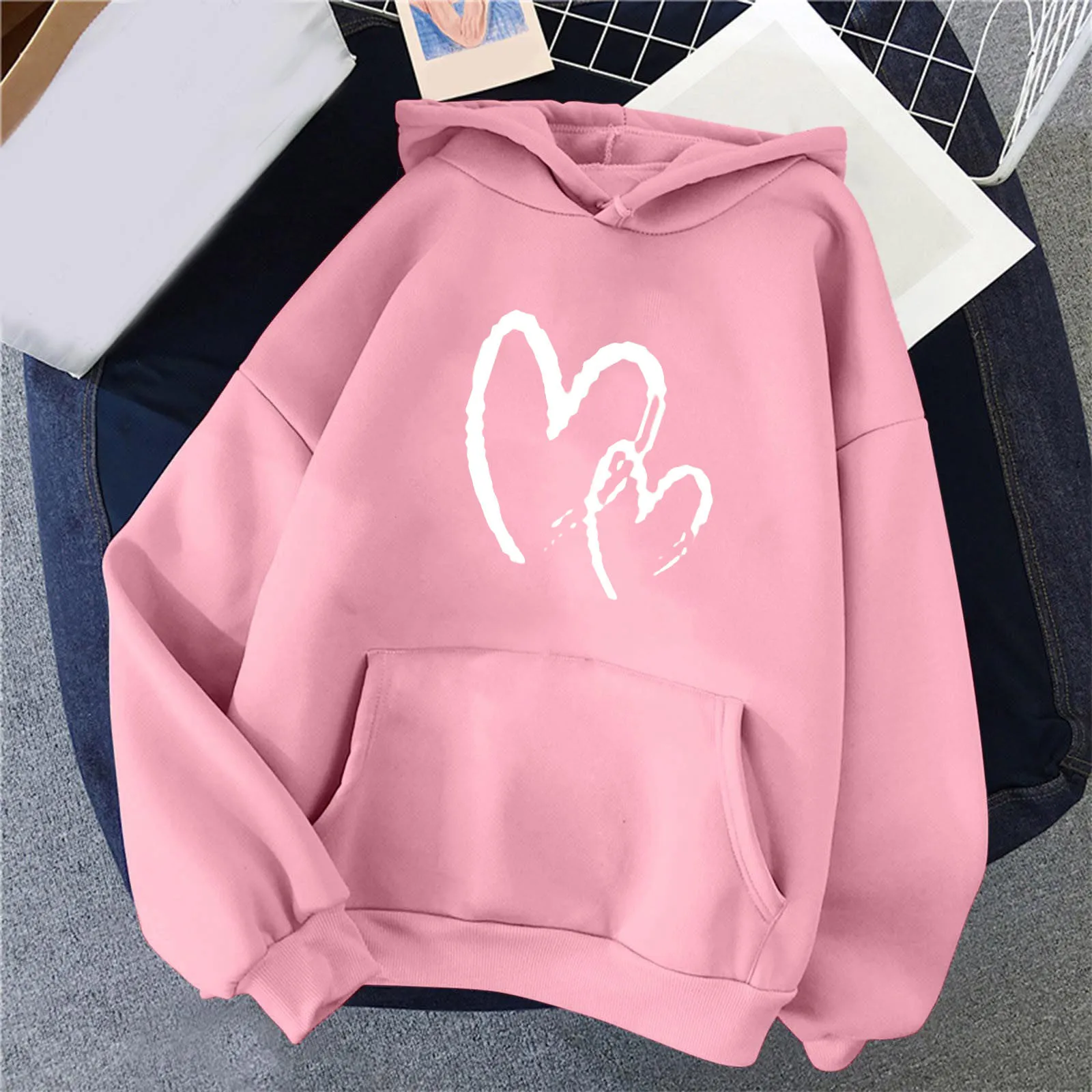 

Hoodie Sleep Womens Autumn And Winter Casual And Comfortable Temperament Love Printed Long Sleeved Round Neck Long Jackets Women
