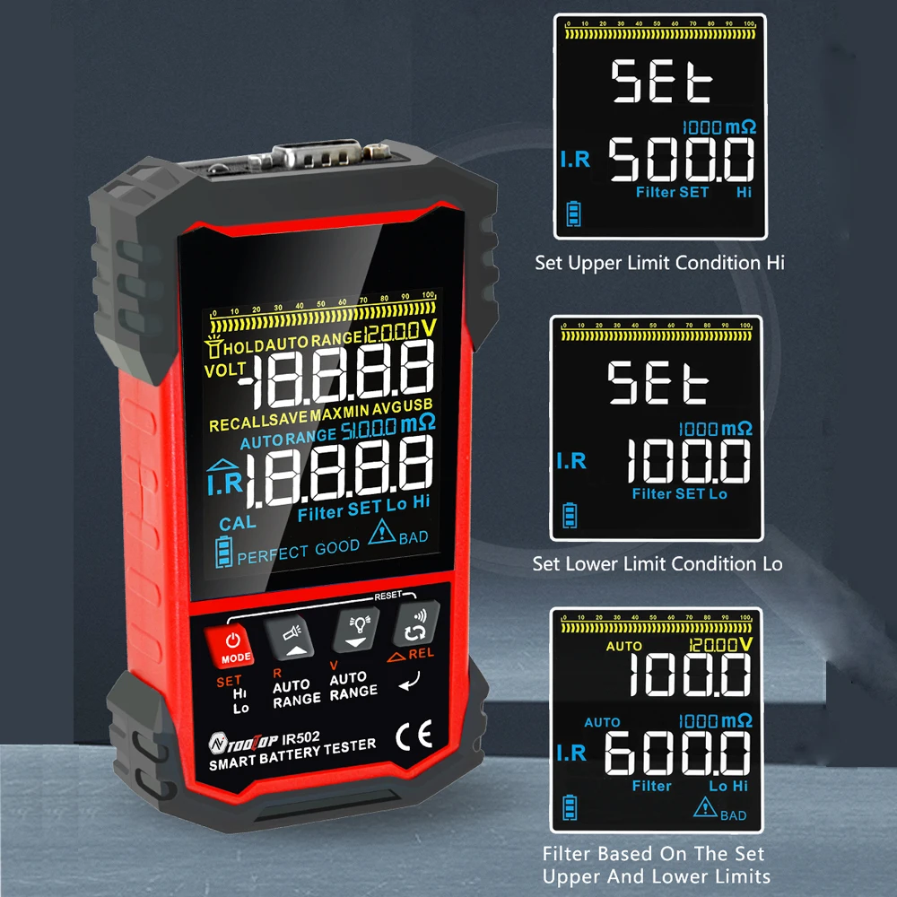 IR500/IR502 Battery Internal Resistance Tester 120V 0.000mΩ~500Ω High Precision Calibratable Lead Acid alkaline Lithium Battery