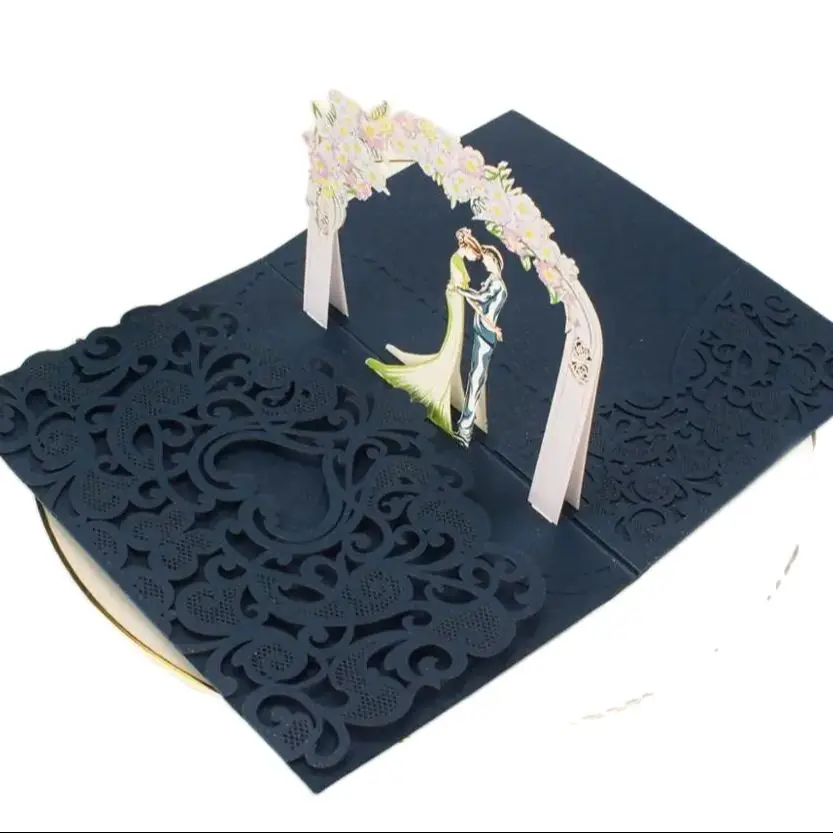 

20pcs 3D Invite Pocketfold Wedding Invitation Cards Three Folded Card Laser Cut Pocket Greeting Invitations Cover For Party Girl