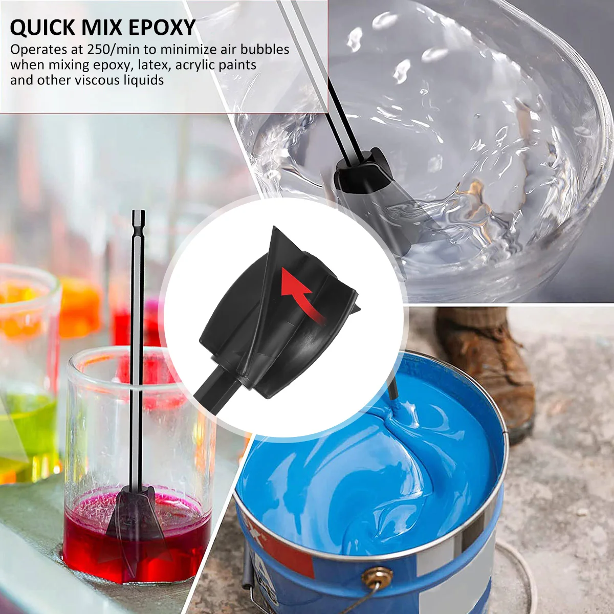 Epoxy Resin Mixer Electric Epoxy Resin Mixer Handheld USB Charging Resin Stirrer with 2 Reusable Stirring Paddles for 1/4in Drills