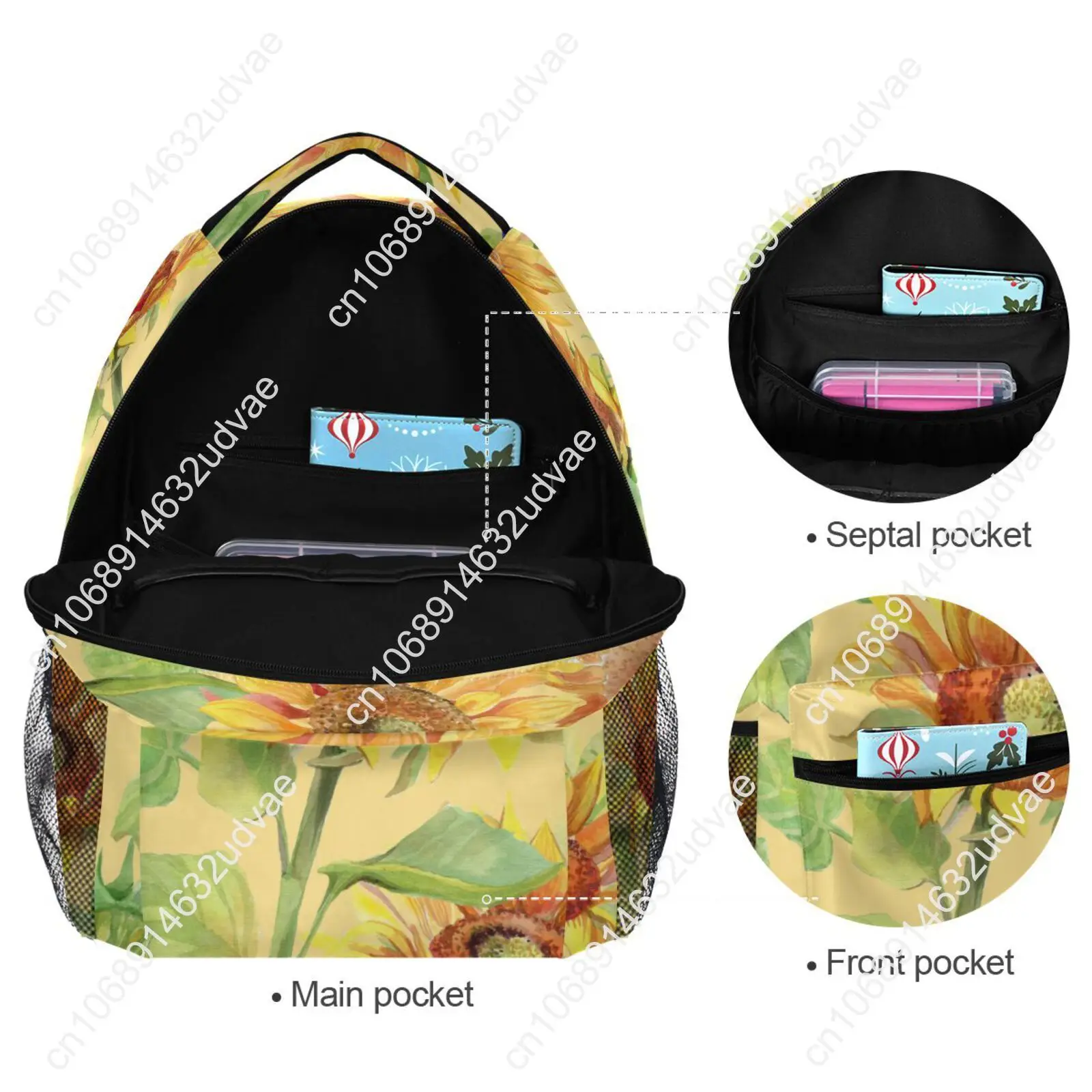 2023 Large Children High Schoolbag Backpack Girl Primary Vintage Sunflower Summer Flower Book Bag Kids Multi Pockets Backpacks
