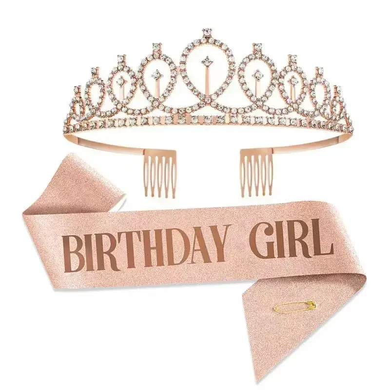 

Birthday Rhinestone Tiara and Sash Kit with“Birthday Girl & Queen” Shawl Hair Accessories for Girls Birthday Party Decorations