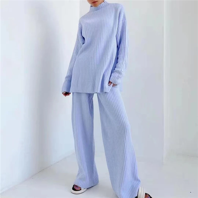 Women Spring Autumn Knitted 2 Piece Set Casual Tracksuit Long Sleeve Sweater And Wide Leg Jogging Pants Pullover Suits pant suits for older ladies