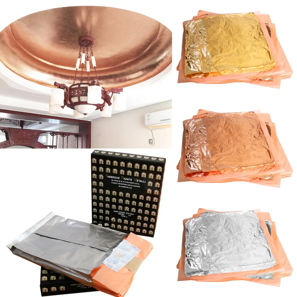 

Золотая фольга без внутренней бумаги, листы из фольги 16 см, золотые медные листья для художественных поделок, позолоченные листы для украшения дома, без ворса, 10000 шт./коробка