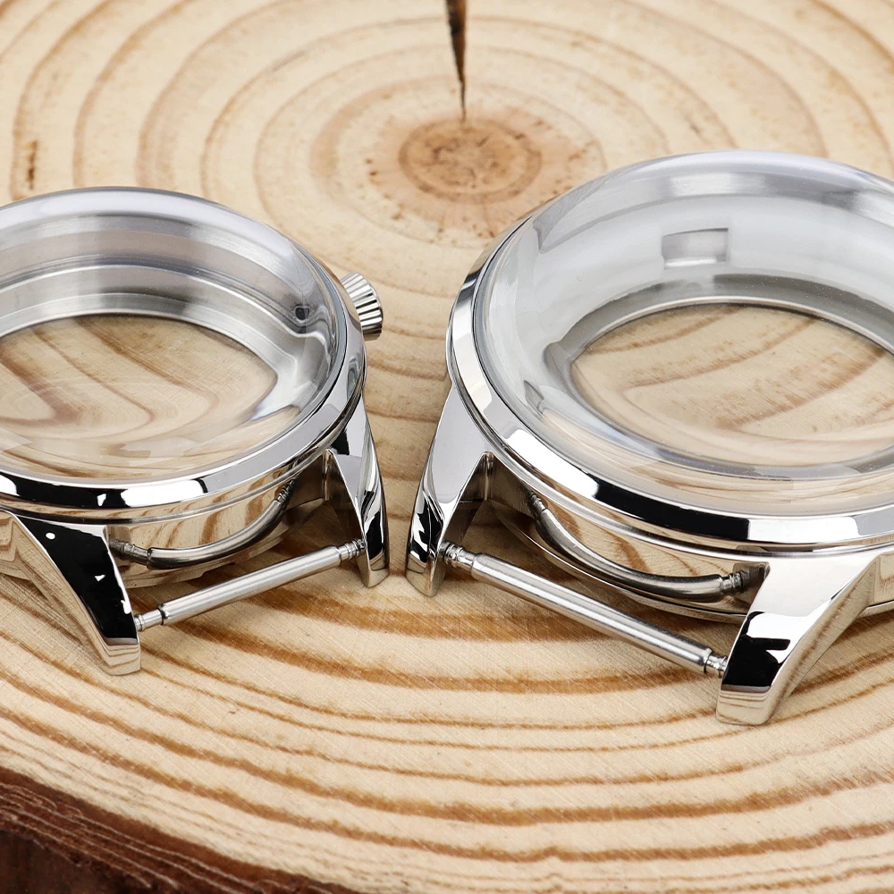 Stainless Steel Watch Case with Bubble Glass and Transparent Back in Silver