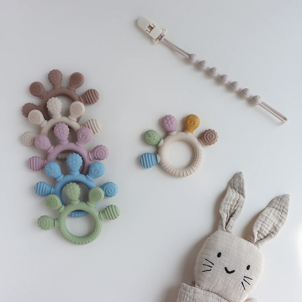 Newborn Infant Silicone Baby Born Chewing Accessories Babies Sensory Teether Bite Anxiety Teethers Teething Toys 0 6 12 Months