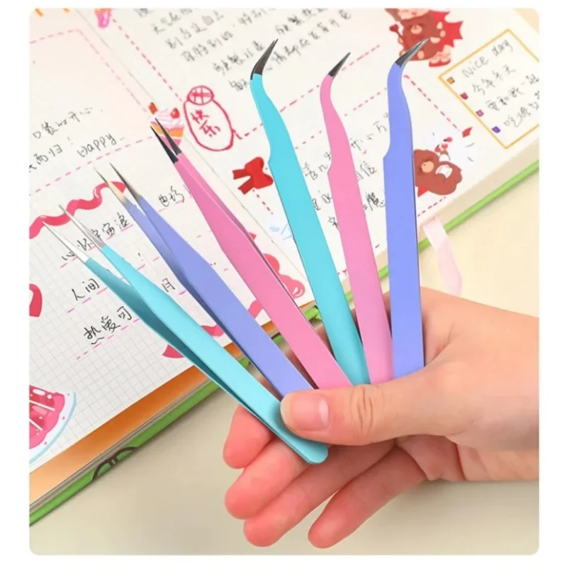 1/2PC Stainless Steel Straight Curved Colored Tweezer for Nail Art Sticker Rhinestone Picking Tool Makeup False Eyelash DIY Tool 3