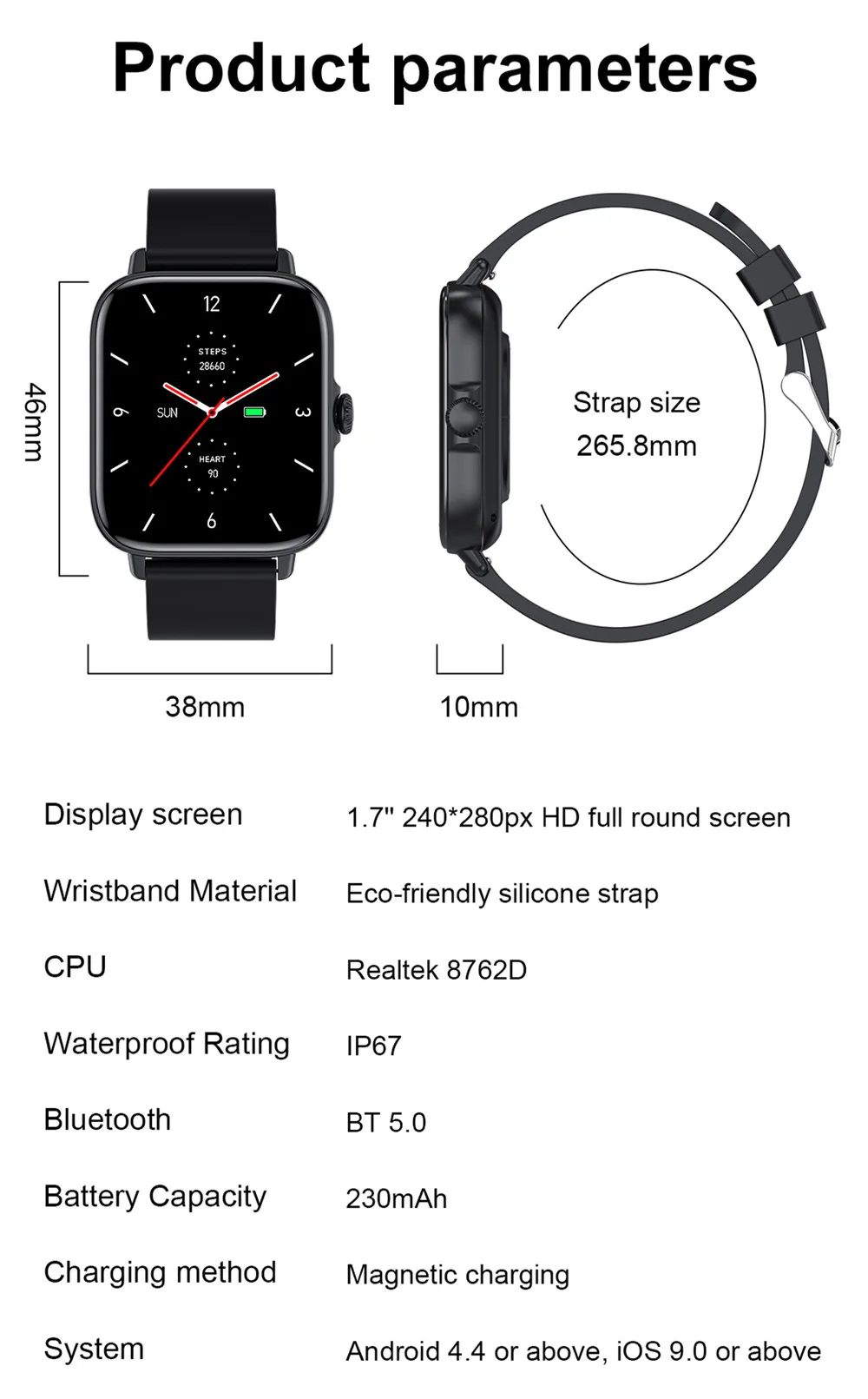 T46S Men's Smart Watch Sports Fitness Tracker Bluetooth 5.0 Call Watch Heart Rate Blood Pressure Monitoring Waterproof Bracelet