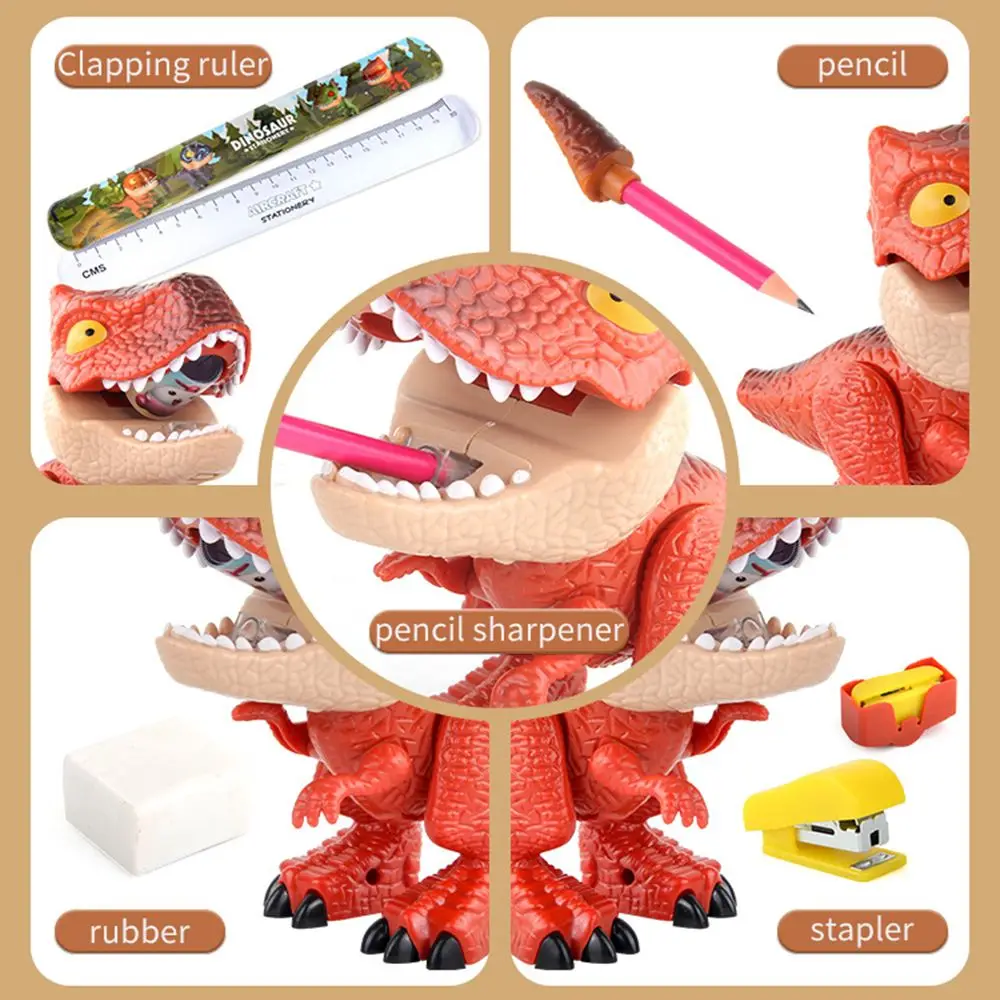 Stationery Set Dinosaur Model Pencil Sharpener Ruler Eraser Stapler 5 In 1 Students Learning Tools Toys for Kids stationery gift box pencil school supplies stationery set stationery ruler