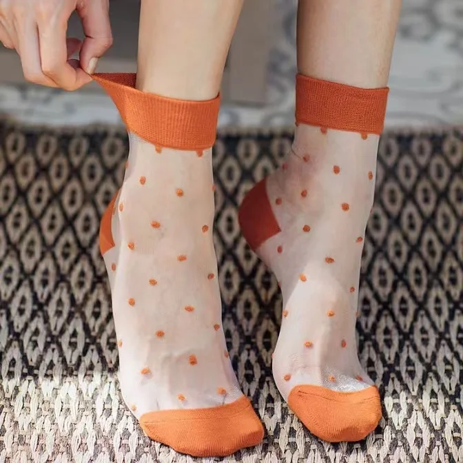 Polka Dot Lace Socks - Womens Summer Thin Transparent Ultra Socks