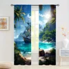 2-Piece Semi-Blackout Curtains Tropical Island Pirate Ship Palm Tree Design Rod Pocket Hanging for Bedroom Floor Window Blinds 3