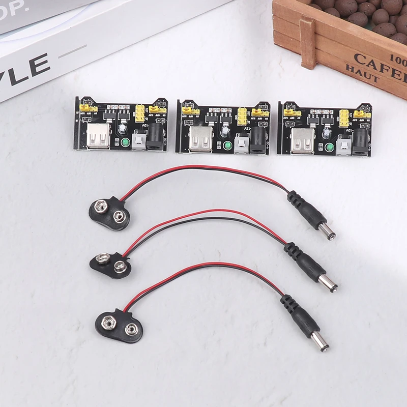 무납땜 브레드보드 테스트 전원 공급 장치 모듈, 9V 배터리 클립 전원 케이블, 2.1x5.5mm 수 DC 잭 플러그, 3.3V 5V MB102, 3 세트