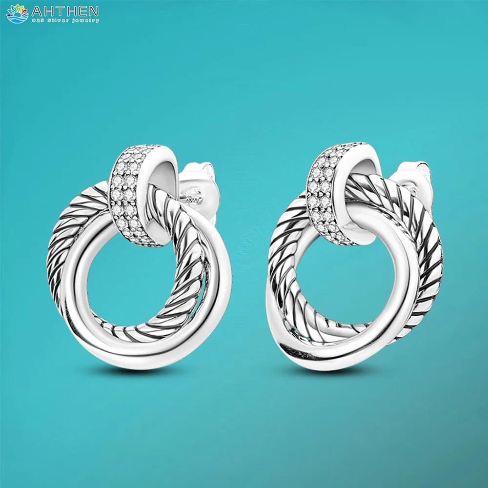 

Ahthen 925 Sterling Silver Stud Earrings Eternal Double-Ringed Snake Bone Earrings Fashion Women Earrings Free Shipping