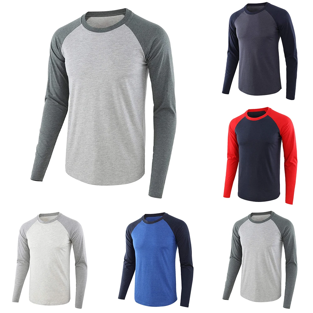 Autumn Mens Casual Crew Neck Slim Muscle Fitness Tops Long Sleeve Stitching T-Shirt Blouse Tee Thermal Underwear Men Clothing