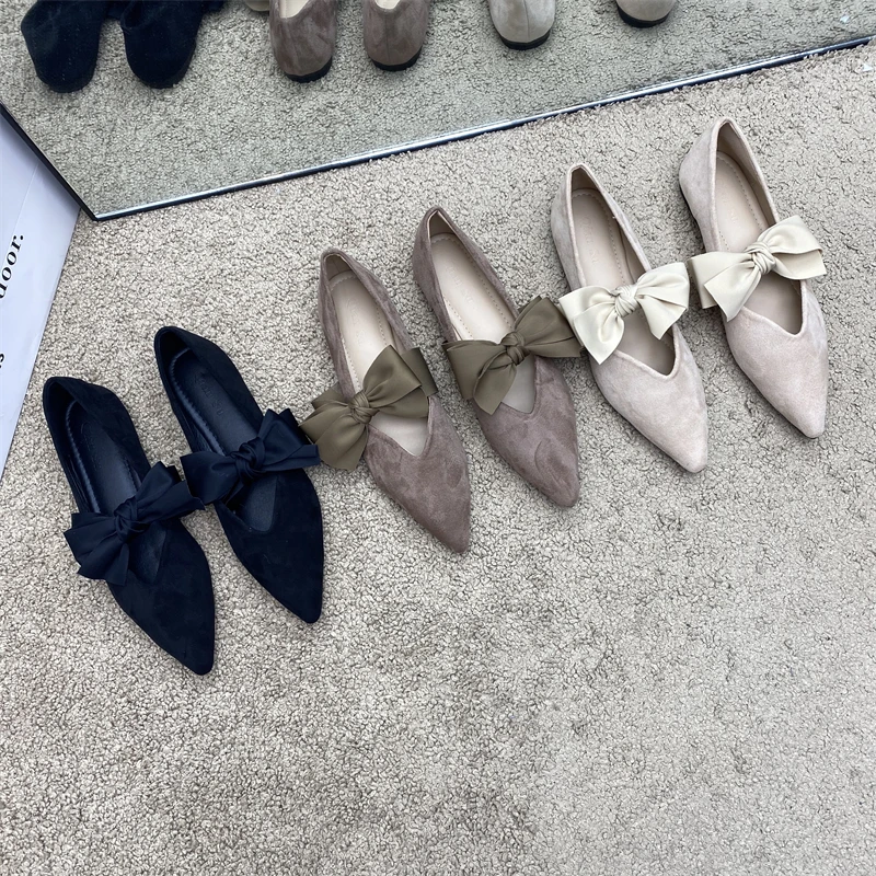 Bow Tie Mary Janes Shoes Women Elegant Daily Pointed Toe Flats Shoes Ladies Pu Leather Spring Autumn Casual Black Loafers New 2