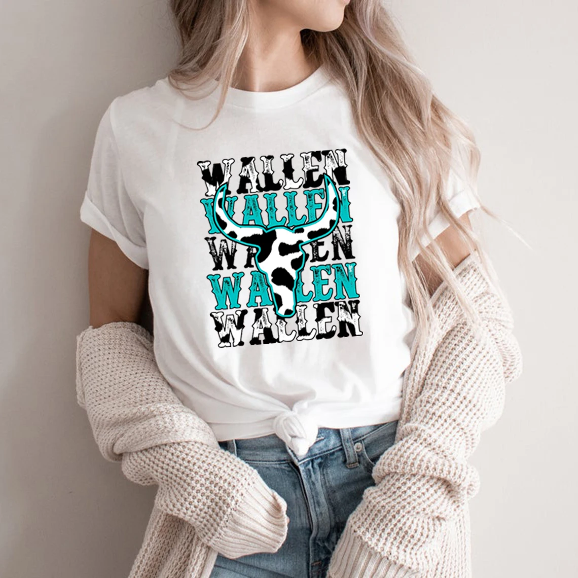 

Винтажная футболка с изображением Wallen в западном стиле, футболка с изображением коров, футболки с рисунком в стиле кантри, музыки, мужские и женские футболки, ретро футболки в стиле Wallen, топы