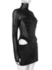 Fashion Pullover Sexy Women Mesh Turtleneck Long Sleeve Satin Cut Out Dress Bodycon Short Club Evening Fashion Party Dress 2024 5