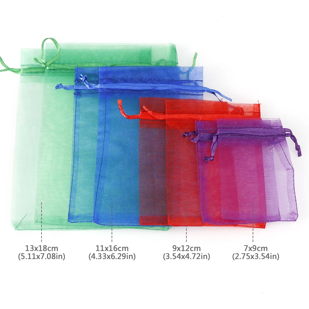 50 개/몫 7x9CM 9x12CM Organza 가방 Drawstring 쥬얼리 비즈 포장 가방 웨딩 파티 장식 선물 파우치
