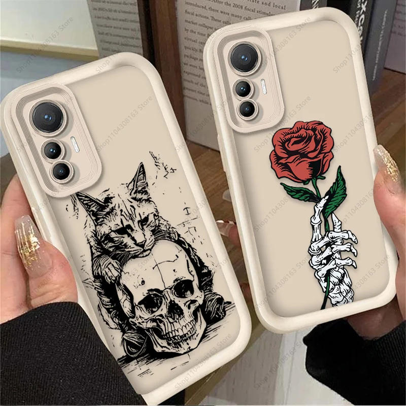 Creative Cat and Skull Themed Phone Case Cover